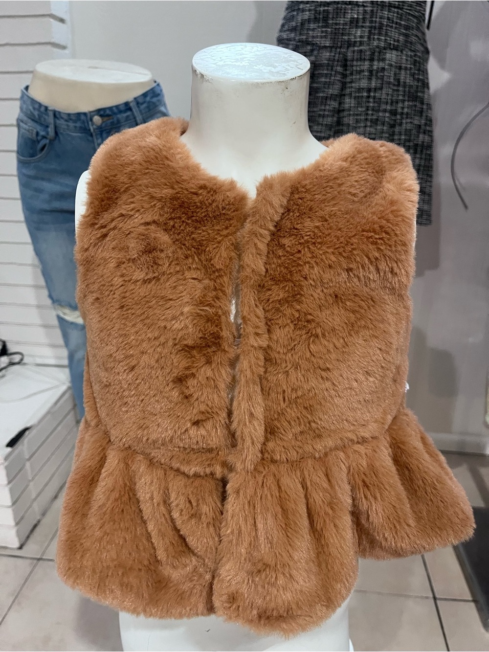 Plush Faux Fur Vest in Camel